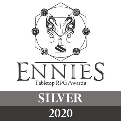ENNIES Tabletop RPG Awards logo with silver award designation for 2020 on a white background