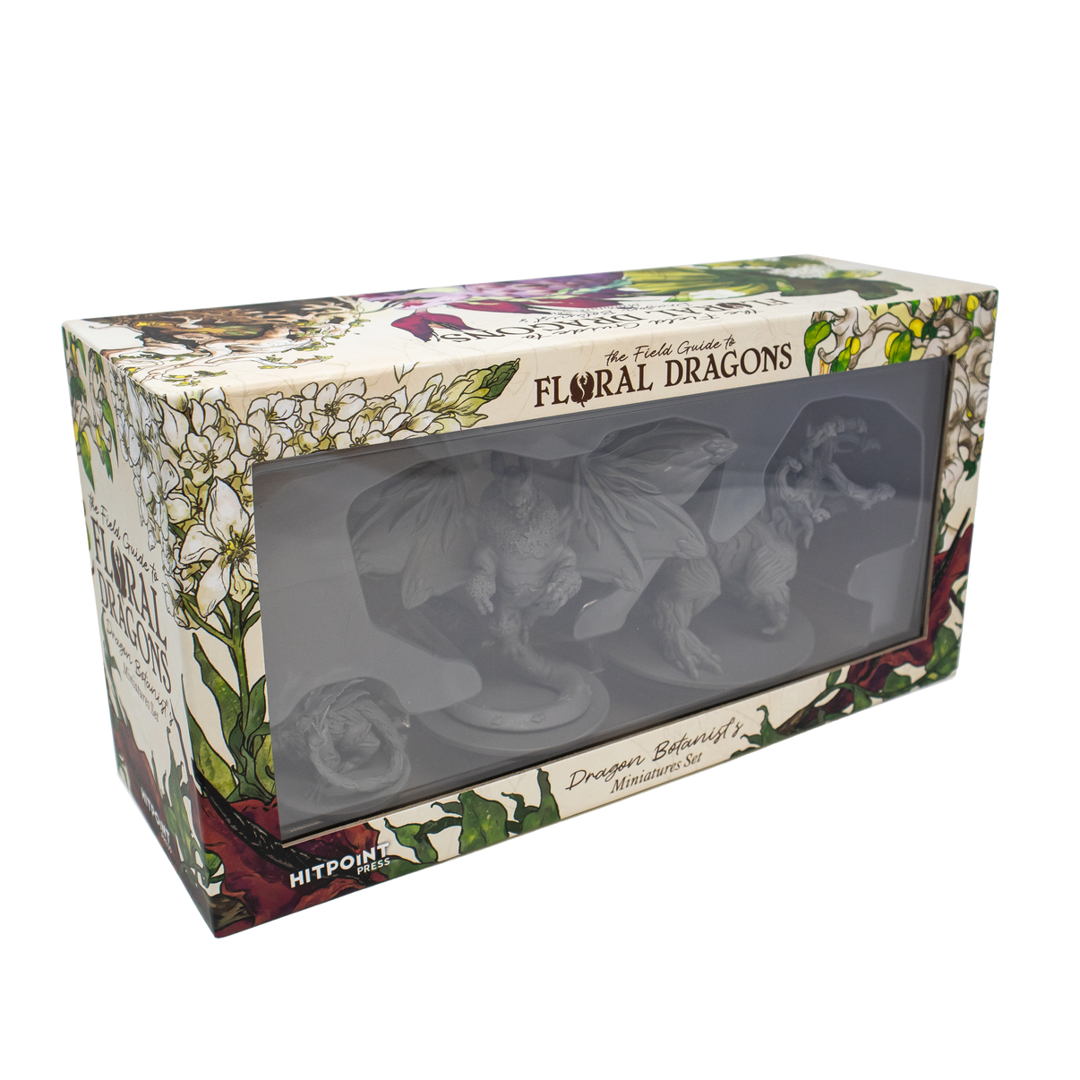 Box of 'Floral Dragons' with dragon silhouettes on a white background