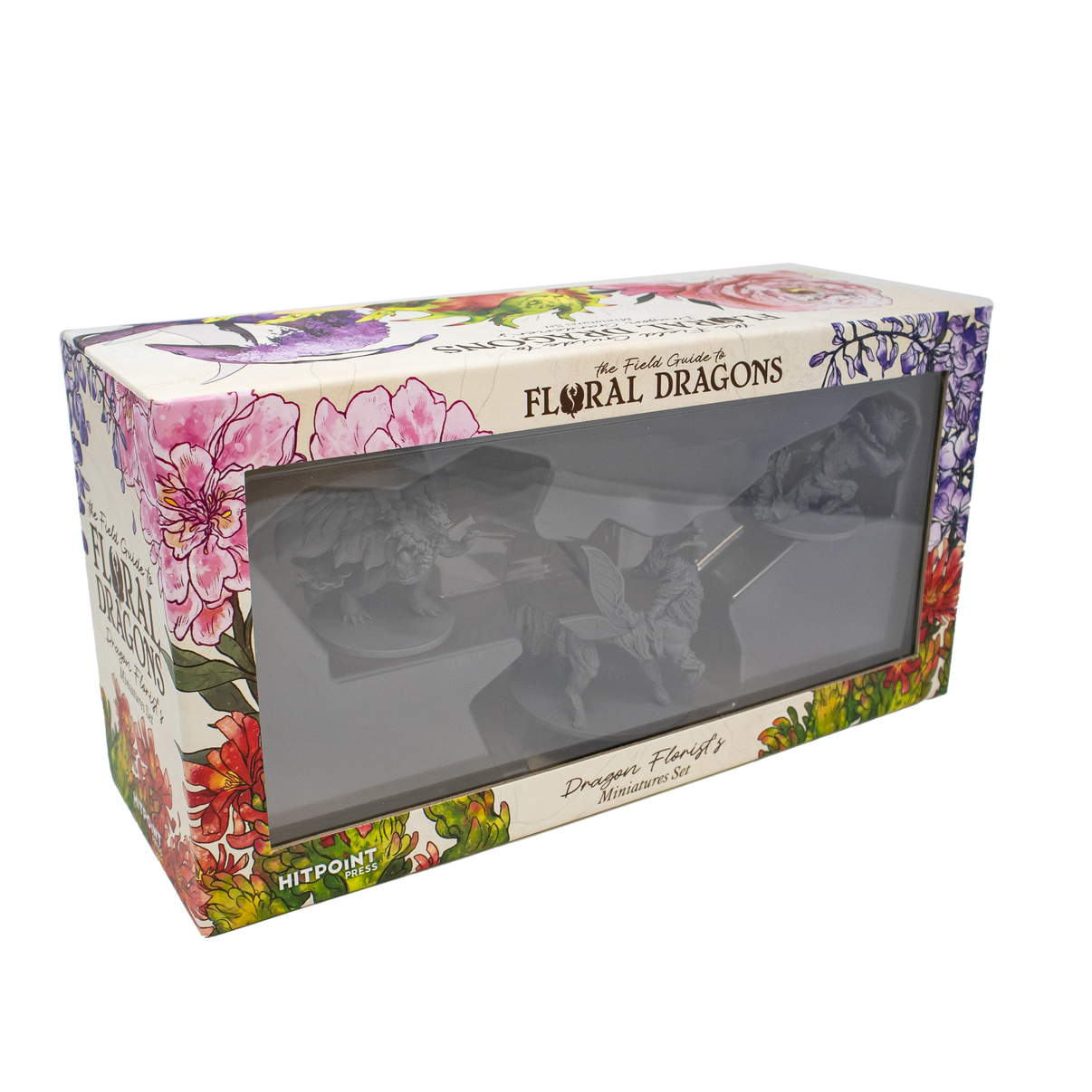 Floral Dragons miniature set packaging with floral design