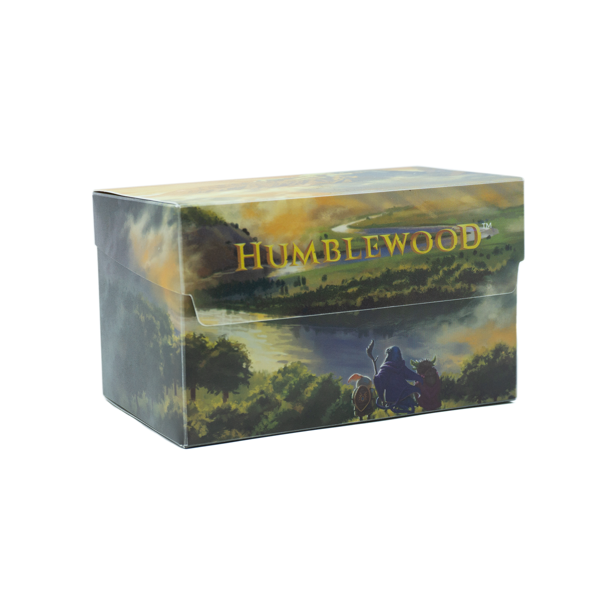 A Humblewood branded tarot card deck box with a nature and forest scene depicted on it.