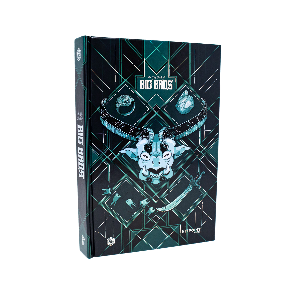 Product packaging with a stylized monster design on a black and green background