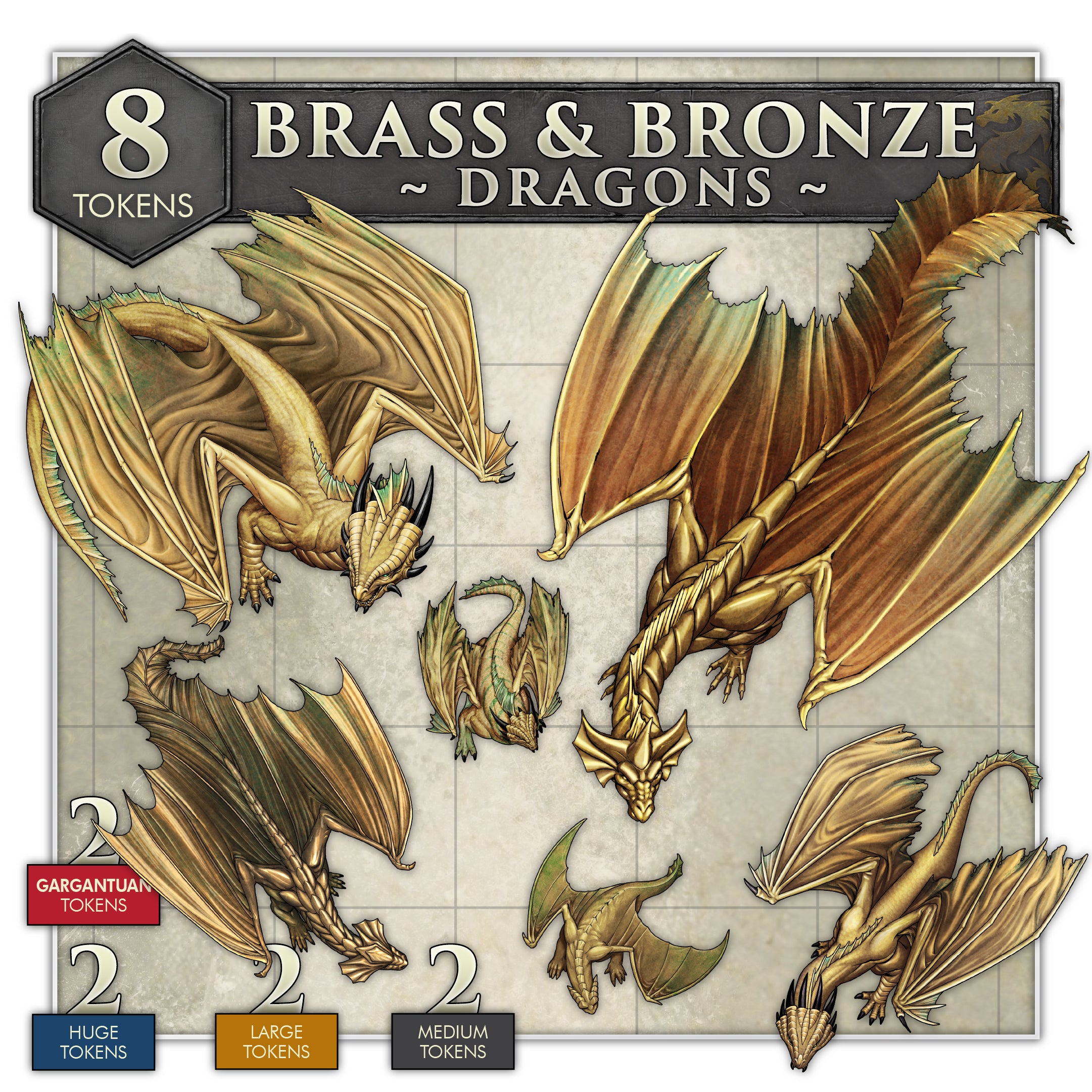 Hit Table Token RPG Essential Tokens - Dragons - Brass and Bronze Set (Digital for VTT ...