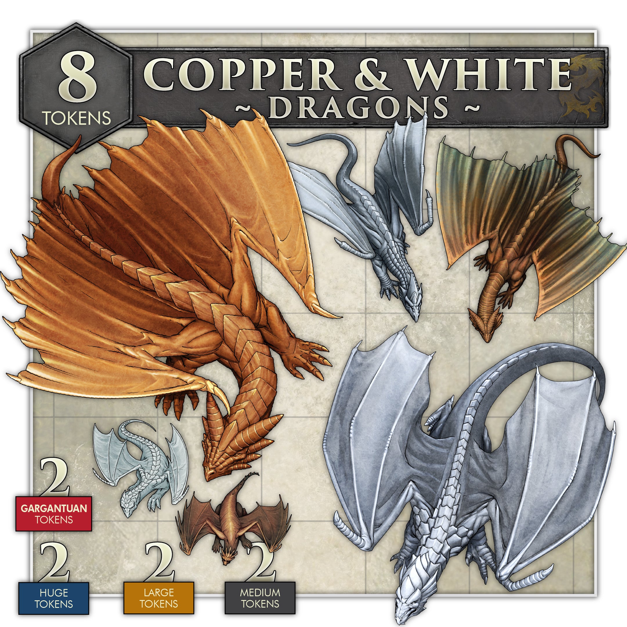 Dragoon Token RPG Essential Tokens - Dragons - Copper and White Set (Digital for VTT ...