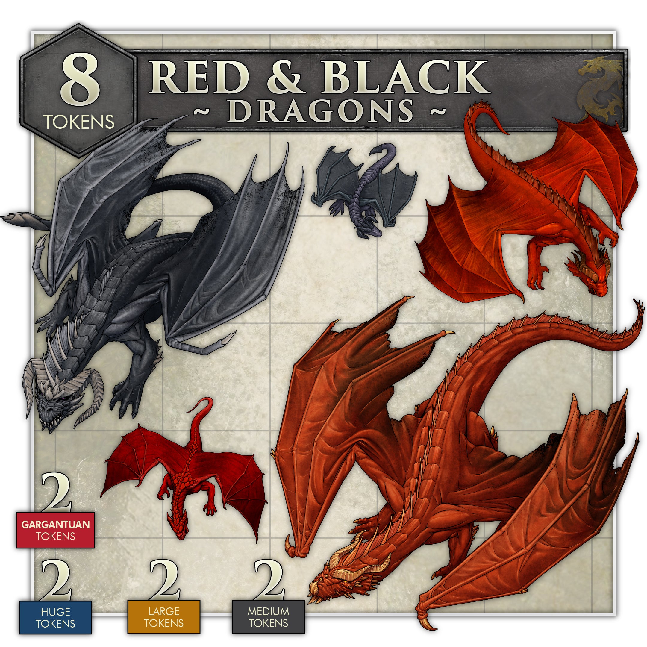 Dragoon Token RPG Essential Tokens - Dragons - Red and Black Set (Digital for VTT ...